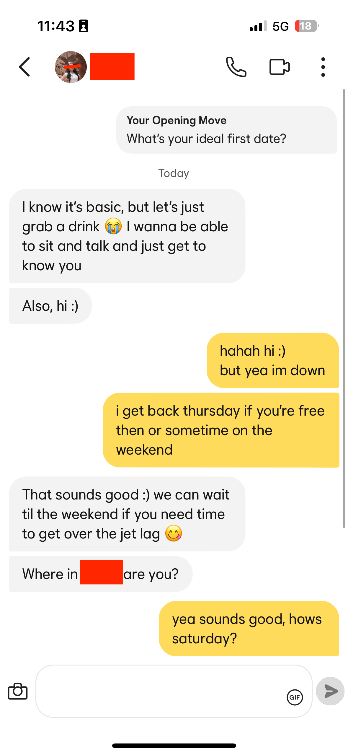 Dating app conversation screenshot