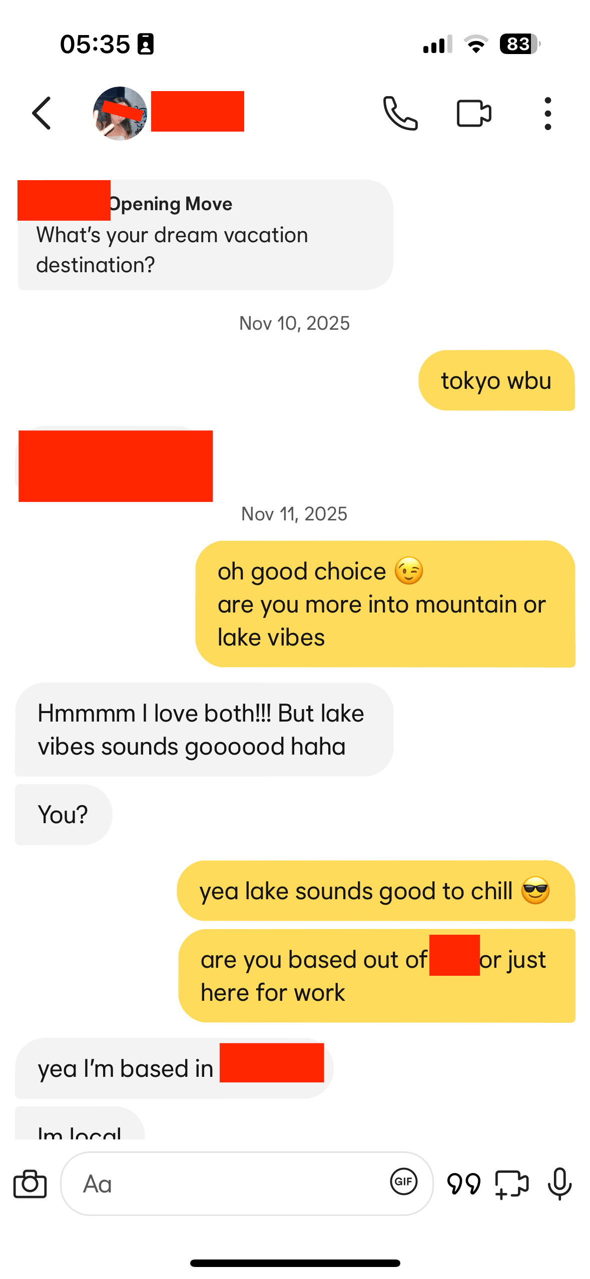 Dating app conversation screenshot