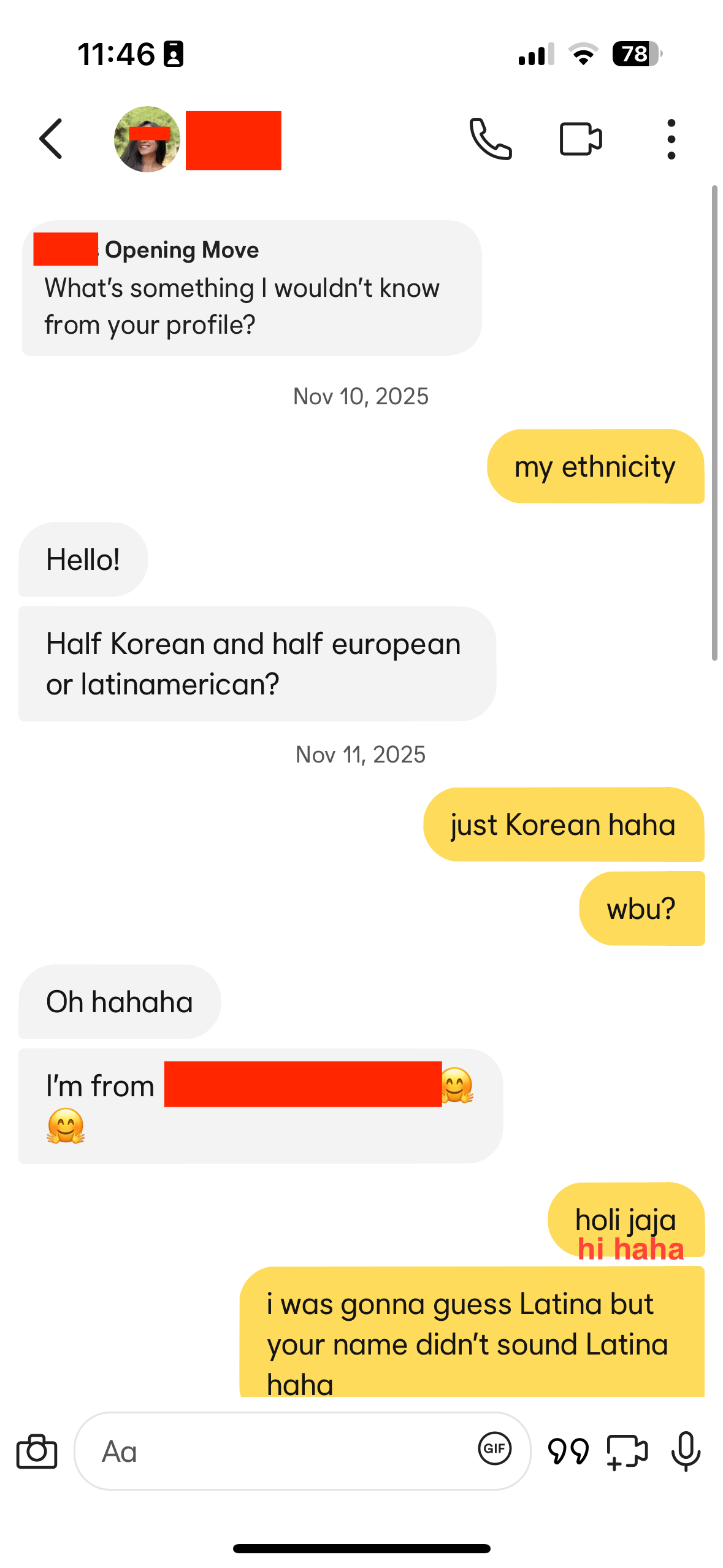 Dating app conversation screenshot