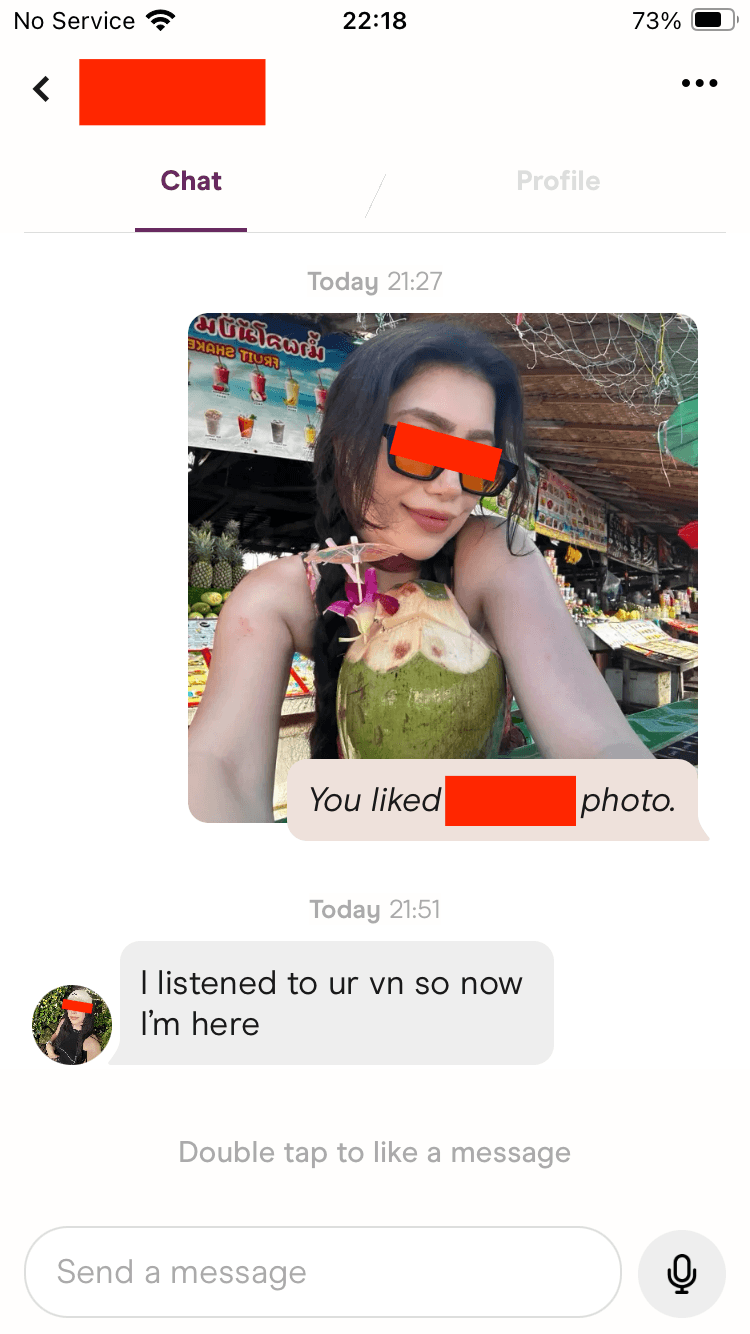 Dating app conversation screenshot