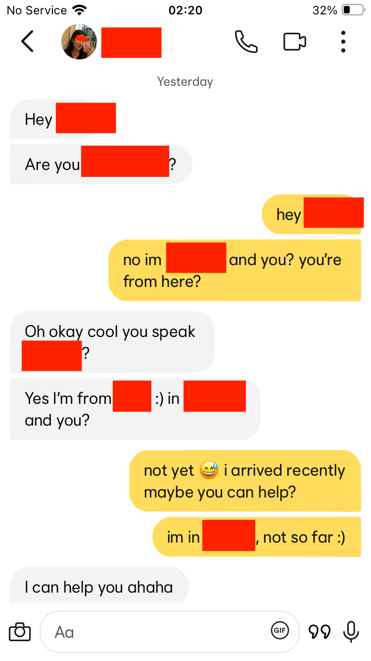 Dating app conversation screenshot